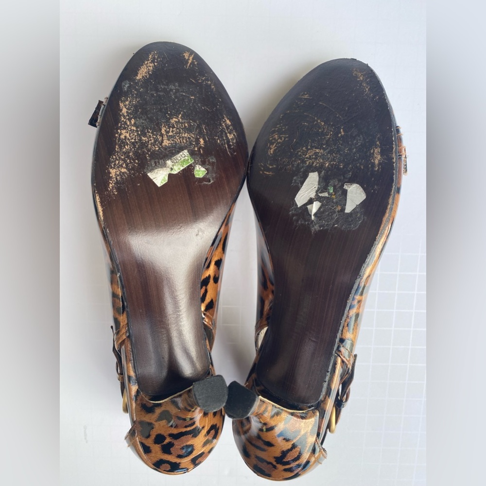 Stuart Weitzman Leopard Print Peep Toe Heels Women’s size 7N Patent Leather - Picture 15 of 15